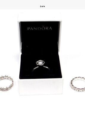 Pandora Silver Flower Ring with White Pearl